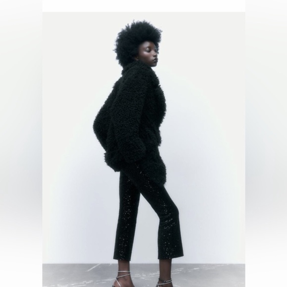 ZARA NEW SEQUINNED MINI FLARE VELVET TROUSERS PANTS  SIZE S